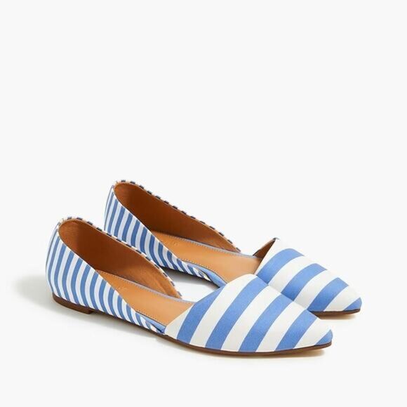 J. Crew blue white striped Zoe d'Orsay flats ballet shoes slip ons size 6 - Picture 1 of 11